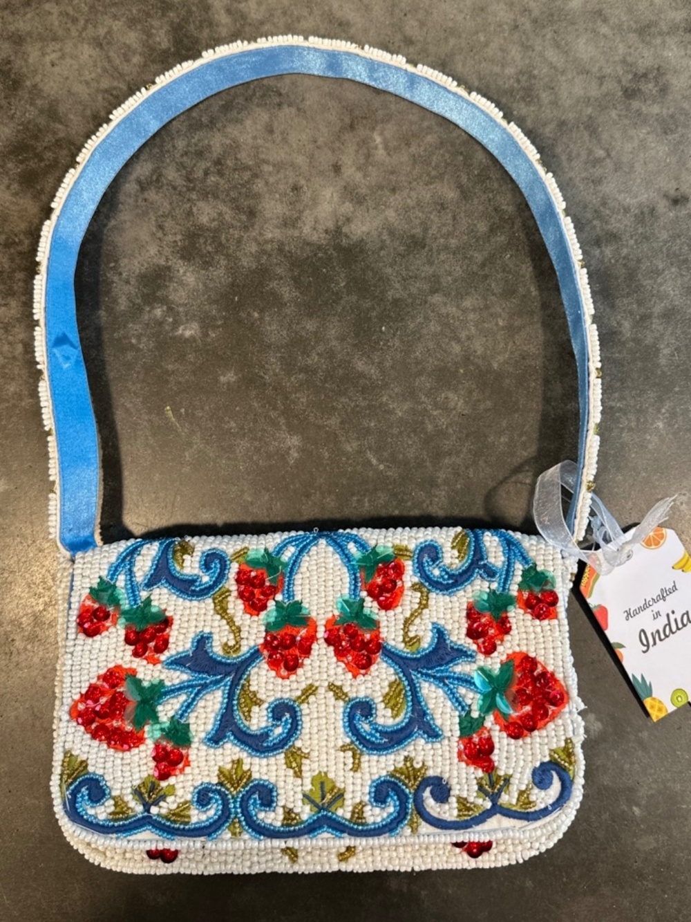Viral Fully Beaded Bag Blue & Red Floral - PERFECT FOR SUMMER!! Made in India!!
